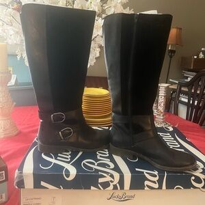 👗 Lucky Brand Brindle combo brush off Black Heeled  Leather Boots size 7